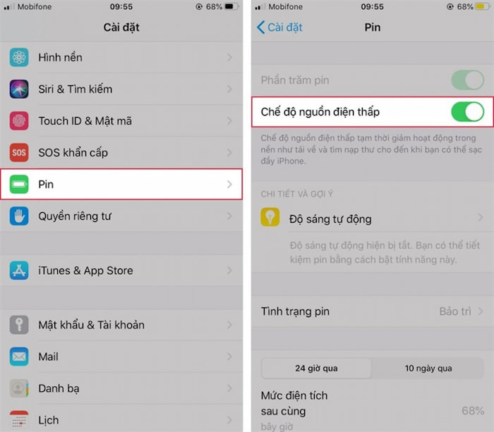 Thao tác bật tính năng tiết kiệm pin trên điện thoại iPhone