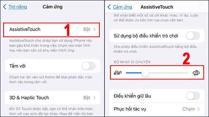 cài đặt nút home ảo Tùy chỉnh độ nhạy của nút home