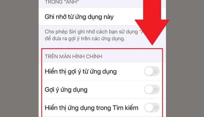 Tắt mục nhỏ trên màn hình chính